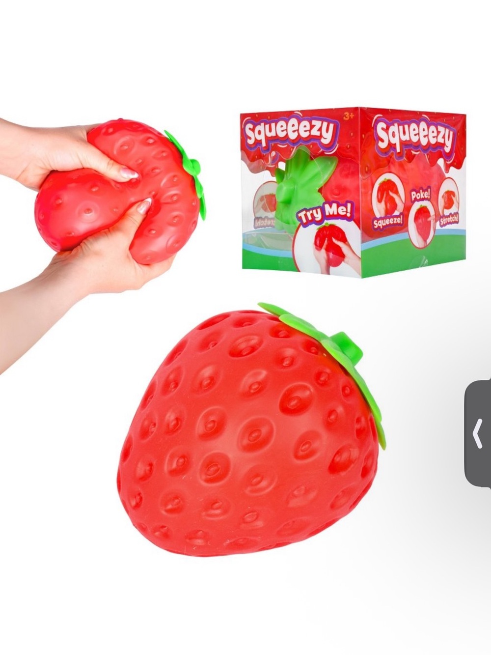 Brand new in package Squeeze Red Strawberry Squishy Toy with Green Leaf